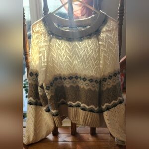 American Eagle Outfitters Cream and Brown Patterned Sweater
